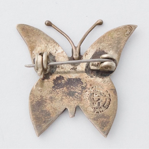 Vintage Abalone Shell Inlay Sterling Silver Butterfly Brooch Pin ECF 925 Mexico - Picture 3 of 5